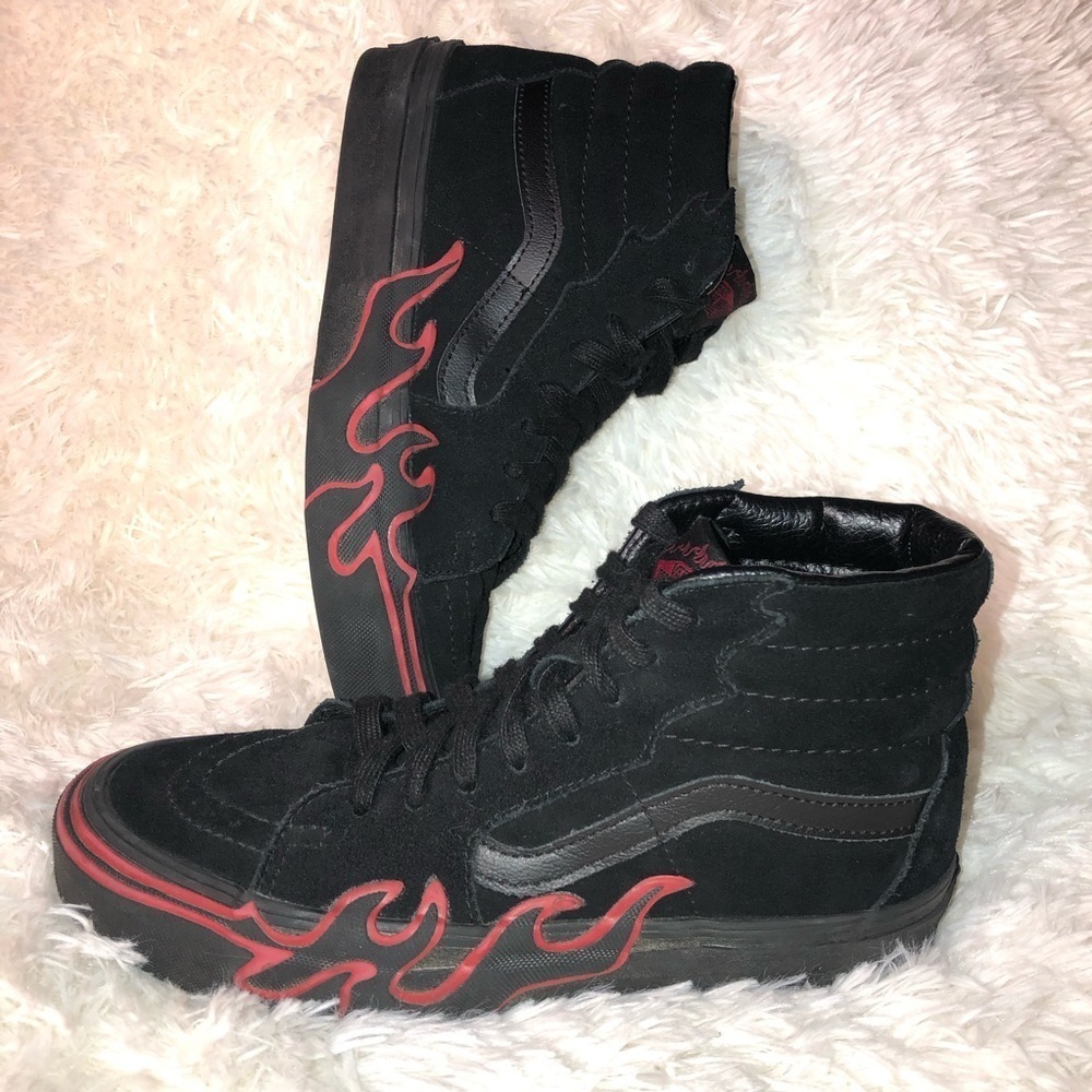 Vans Black High-Top Sneakers with Red Flame Graphic